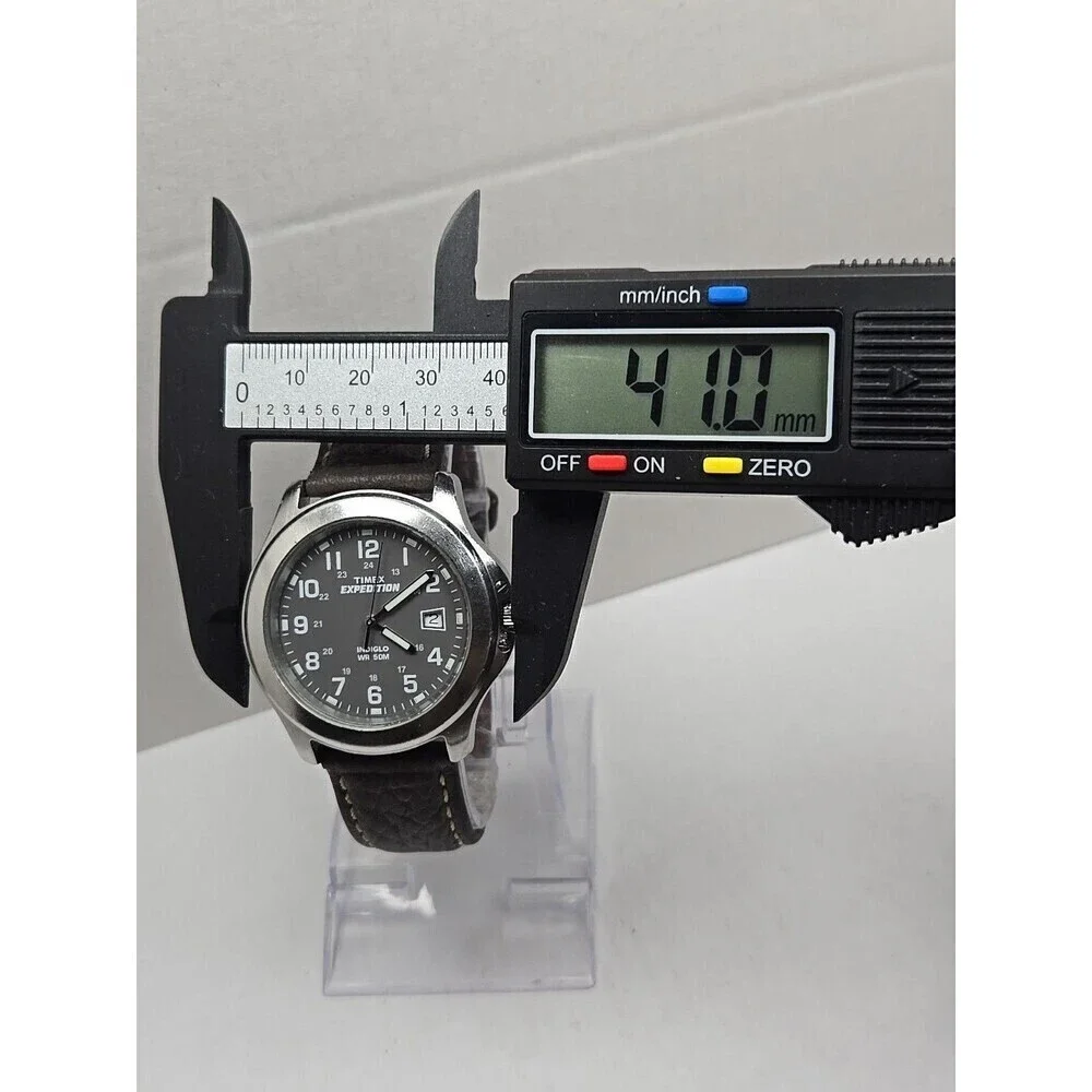Timex Expedition Indiglo WR50M Date Field Watch Quartz New Battery Leather Strap
